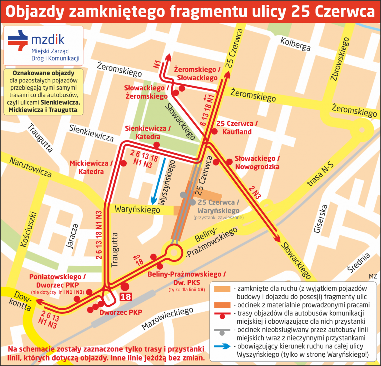 Ul. 25 Czerwca otwarta - zmiany w komunikacji miejskiej